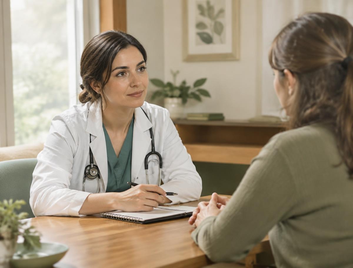 A healthcare professional reviewing a treatment plan with an adult patient